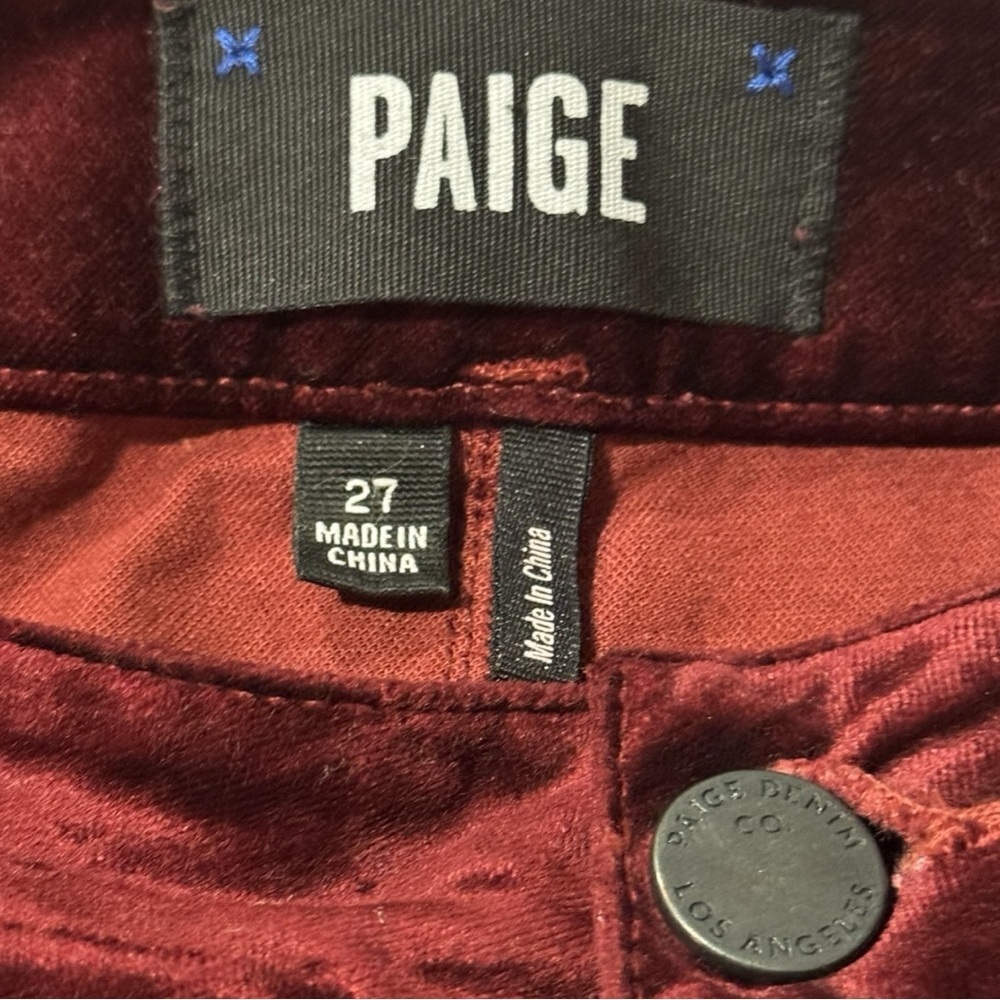 Paige Verdugo Crimson Burgundy Ankle Velvet Skinny Jeans Size 27 EUC - Picture 6 of 8